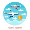 Freight aicraft transport background in flat Royalty Free Stock Photo
