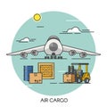 Freight airplane flat outline concept. Cargo plane global transport logistics. Transportation by air.