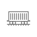 Freight car on rails, cargo wagon, train line icon.