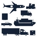 Freight cargo transport icons set in flat design