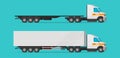 Freight cargo truck vector flat cartoon isolated, industry big long commercial lorry transport clipart, empty and loaded Royalty Free Stock Photo