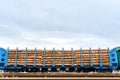 freight cars loaded with logs on railway tracks. transportation of felled forest.
