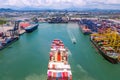 Freight of container boat ship come to sea port Royalty Free Stock Photo