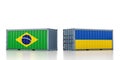 Freight container with Brazil and Ukraine national flag.