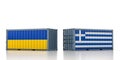 Freight container with Greece and Ukraine national flag.