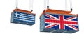 Freight container with Greece and United Kingdom national flag