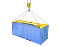 Freight container hoisted on container spreader