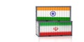 Freight container with Iran and India national flag.
