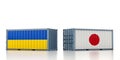 Freight container with Japan and Ukraine national flag.