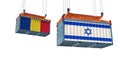 Freight container with Romania and Israel flag - isolated on white.