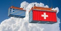 Freight container with Switzerland and Greece flag