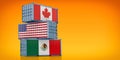 Freight containers with Canada, USA and Mexico national flags - NAFTA North American Free Trade Agreement Royalty Free Stock Photo