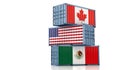 Freight containers with Canada, USA and Mexico national flags - NAFTA North American Free Trade Agreement