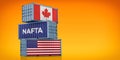 Freight containers with Canada and USA national flags and one with the word NAFTA North American Free Trade Agreement Royalty Free Stock Photo