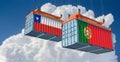 Freight containers with Chile and Portugal national flags.