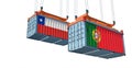 Freight containers with Chile and Portugal national flags.