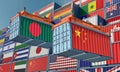 Freight containers with China and Bangladesh flag.