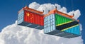 Freight containers with China and Tanzania national flags.
