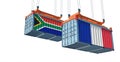 Freight containers with France and South Africa flag.