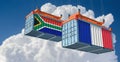 Freight containers with France and South Africa flag.