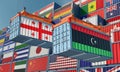 Freight containers with Georgia and Libya national flags. Royalty Free Stock Photo