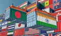 Freight containers with India and Bangladesh flag.