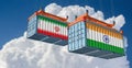Freight containers with Iran and India national flags.
