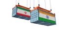 Freight containers with Iran and India national flags.