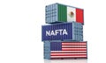 Freight containers with Mexico and USA national flags and one with the word NAFTA North American Free Trade Agreement