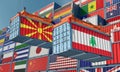 Freight containers with North Macedonia and Lebanon flag.