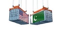 Freight containers with Pakistan and USA flag. Royalty Free Stock Photo