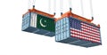 Freight containers with Pakistan and USA flag. Royalty Free Stock Photo