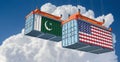 Freight containers with Pakistan and USA flag. Royalty Free Stock Photo