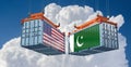 Freight containers with Pakistan and USA flag. Royalty Free Stock Photo