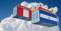 Freight containers with Peru and El Salvador flag.