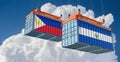 Freight containers with Philippines and El Salvador national flags.