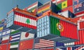 Freight containers with Portugal and Lebanon flag.