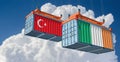 Freight containers with Turkey and Ireland national flags.