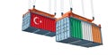 Freight containers with Turkey and Ireland national flags.