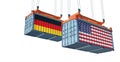 Freight containers with USA and German flag. Royalty Free Stock Photo