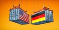 Freight containers with USA and Germany flag. Royalty Free Stock Photo