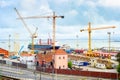 Freight cranes, ship, Lisbon port Royalty Free Stock Photo