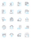 Freight forwarding linear icons set. Shipping, Logistics, Transportation, Cargo, Carrier, Warehousing, Import line