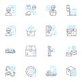 Freight forwarding linear icons set. Shipping, Logistics, Transportation, Cargo, Carrier, Warehousing, Import line