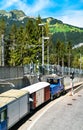 Freight train at Wengen railway station in Switzerland Royalty Free Stock Photo