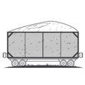 Freight rail wagon loaded with coal outline drawing