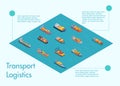 Freight sea transport infographics 3d vector illustration. Sea transport logistic for brochure, web site and printing