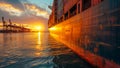 A freight ship leaving harbor after being loaded