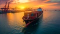 A freight ship leaving harbor after being loaded