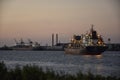 Freight Ship on the Mississippi River Near New Orleans, Louisiana at Sunset